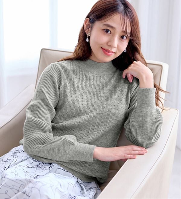 洗える！カシミヤタッチミニケーブルニット - ベルーナ【公式】