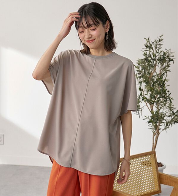 BELLUNA（ベルーナ）の「Ｔシャツ感覚なのにきちんとブラウス見え！カットジョーゼット半袖プルオーバー（カットソー）」｜詳細画像