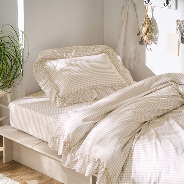 iellio（イエリオ）の「大人かわいいダブルフリル付布団カバーリング＜掛け布団カバー・ボックスシーツ・枕カバー・ずれにくい・オールシーズン・淡色＞（敷布団カバー・シーツ）」｜詳細画像