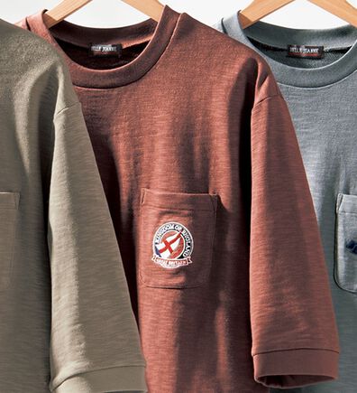 「ロゴ刺しゅう７分袖スウェットＴシャツ（メンズトレーナー）」