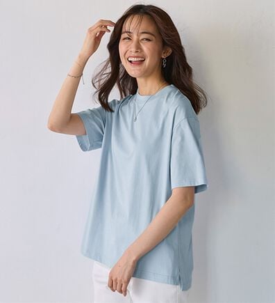 BELLUNA（ベルーナ）の「【汗ジミ対策◎】＜エアリーアイスコットン＞オーバーサイズＴシャツ【選べる袖丈】（カットソー）」