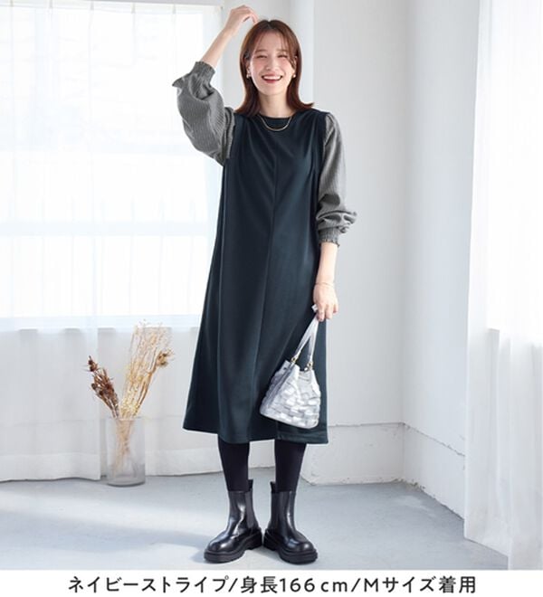 Viola e Viola（ヴィオラ エ ヴィオラ）の「楽ちんコーデ袖切替ドッキングワンピース（ドッキングワンピース）」｜詳細画像