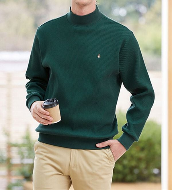 「＜ハッシュパピー＞杢調ワッフル地ハイネックトレーナー（メンズトレーナー）」｜詳細画像