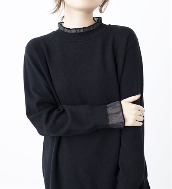 BELLUNA（ベルーナ）の「衿＆袖シアーニット使いプルオーバー（ニット・セーター）」｜詳細画像
