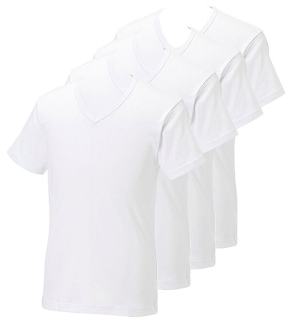 「【４枚組】サーモケア（Ｒ）綿混裏起毛インナー（メンズ肌着・インナーウェア）」｜ホワイト4枚組 半袖V首