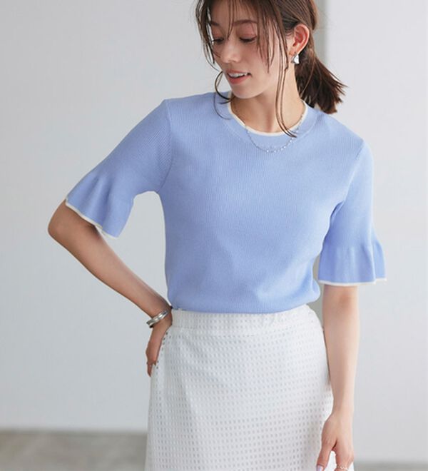 Pierrot（ピエロ）の「【接触冷感】配色デザインフレアニット（ニット・セーター）」｜詳細画像