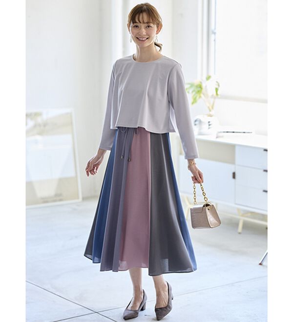 BELLUNA（ベルーナ）の「春を彩る配色ドッキングワンピース（ドッキングワンピース）」｜詳細画像