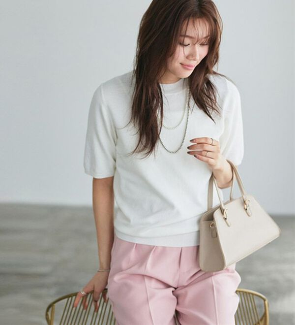 Pierrot（ピエロ）の「【洗濯機で洗える】【ＵＶカット】シルクタッチ半袖ニット（ニット・セーター）」｜詳細画像