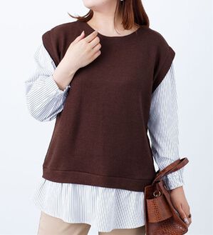 BELLUNA（ベルーナ）の「あぜ素材シャツフェイクチュニック（チュニック）」｜ブラウン系