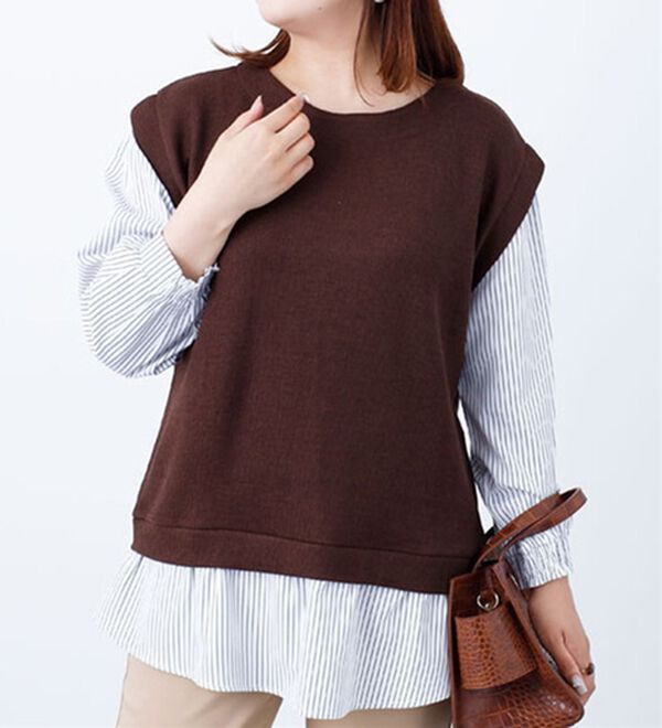 BELLUNA（ベルーナ）の「あぜ素材シャツフェイクチュニック（チュニック）」｜ブラウン系