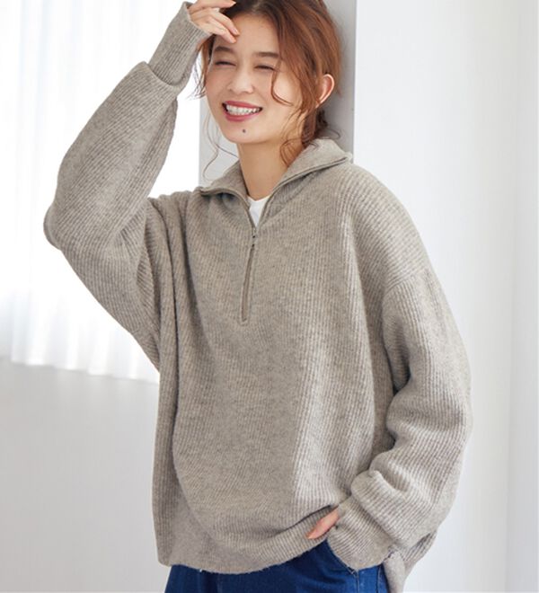 洗えるもちもち ハーフジップニット - ベルーナ【公式】