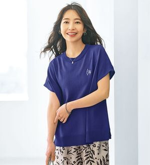 BELLUNA（ベルーナ）の「【快適Ｌａｂ．】シャリ冷！洗える多機能フレンチ袖ニットＴシャツ（ニット・セーター）」｜バイオレット