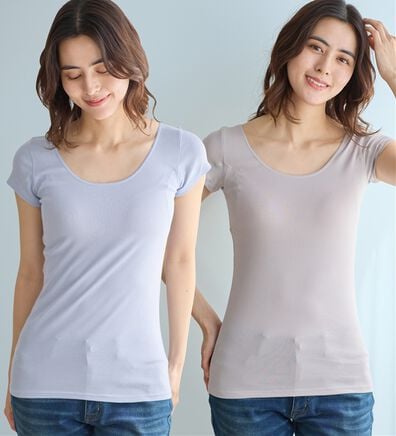 LAVIENNE（ラヴィエンヌ）の「【汗かきさん必見！】涼感サラッと快適汗取り半袖インナー＜さらりラボ＞（肌着・インナーウェア）」