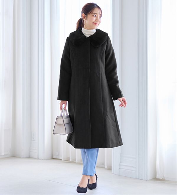 alotta（アロッタ）の「美人シルエットファー付ノーカラーコート【美人百花掲載】（ロングコート）」｜詳細画像