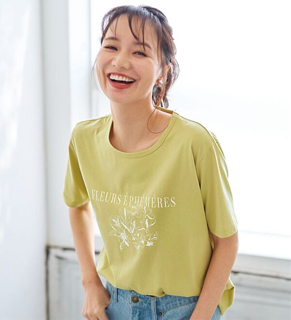 BELLUNA（ベルーナ）の「綿１００％プリントＴシャツ（Tシャツ）」｜ライム・リーフ