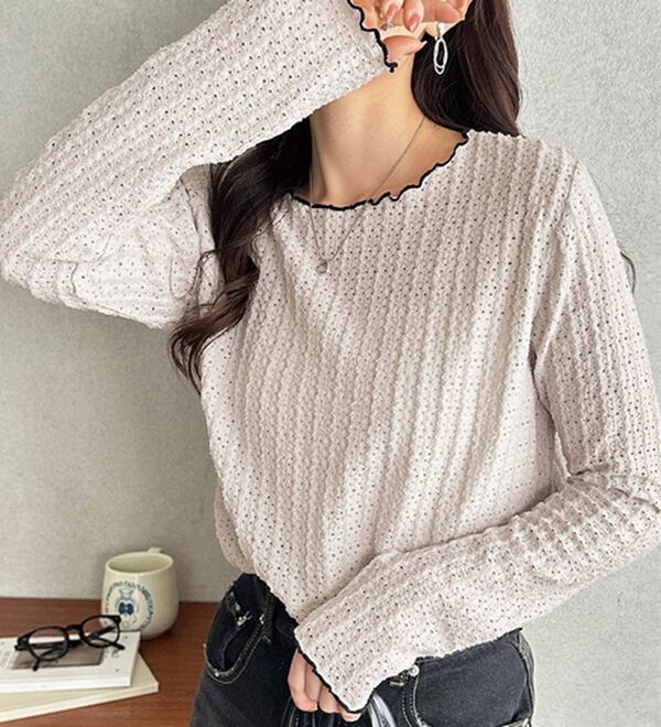 GeeRA（ジーラ）の「表面感配色メローカットソー（カットソー）」｜ライトグレー