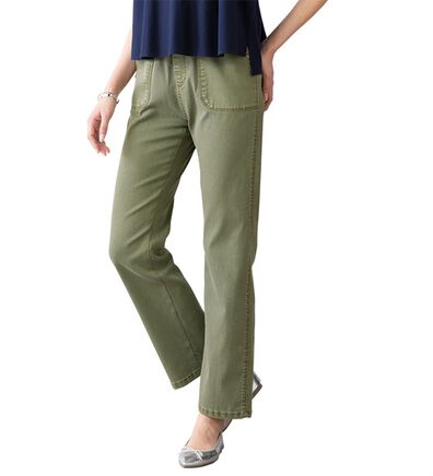 ルフラン（ルフラン）の「配色ステッチ使い柔らかカラーデニムパンツ（フルレングスパンツ）」