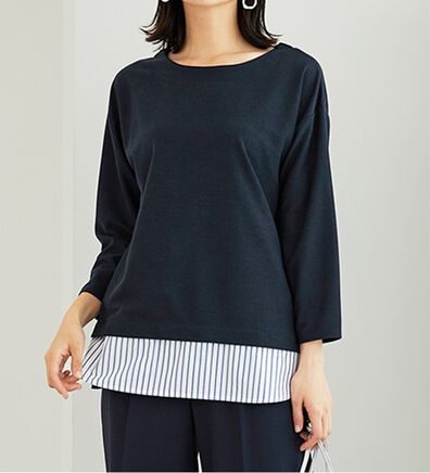 BELLUNA（ベルーナ）の「 ラメストライプシャツフェイクチュニック（チュニック）」