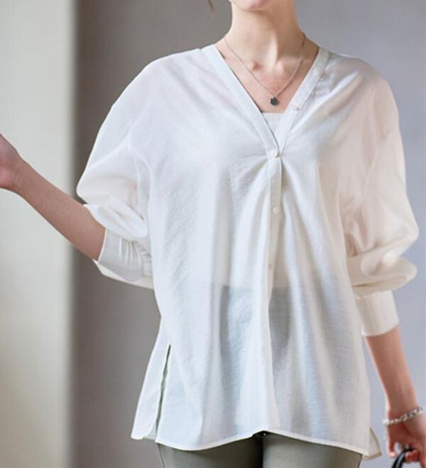 RANAN（ラナン）の「ディープVネックシアーシャツ（シャツ）」｜詳細画像