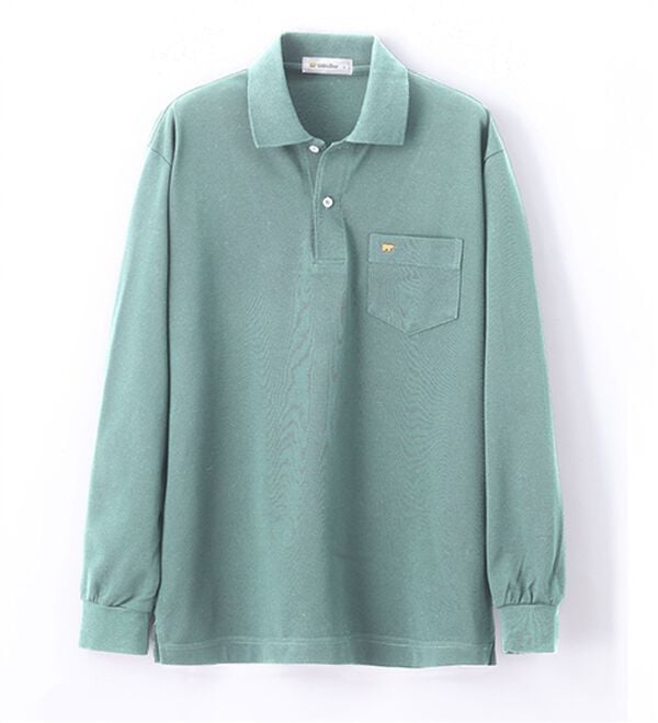 「＜ゴールデンベア＞上質国産ポロシャツ（長袖）（メンズポロシャツ）」｜セージ