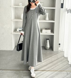 GeeRA（ジーラ）の「【U.S.POLOASSN】レイヤード風ヘンリーネックワンピース（カットソーワンピース）」｜グレー系