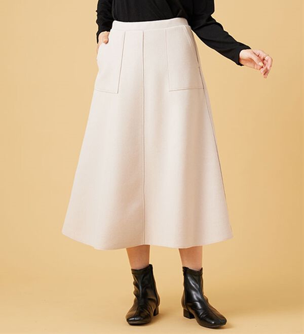 BELLUNA（ベルーナ）の「ふんわりメルトン素材ポケット付スカート（ロングスカート）」｜詳細画像