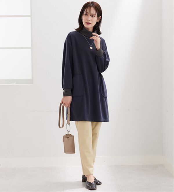 BELLUNA（ベルーナ）の「オフタートルネック配色リブ切替チュニック（チュニック）」｜詳細画像