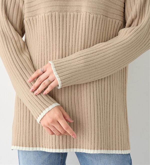 alotta（アロッタ）の「パチパチしにくい！洗えるリブ切替配色ニットプルオーバー（ニット・セーター）」｜詳細画像