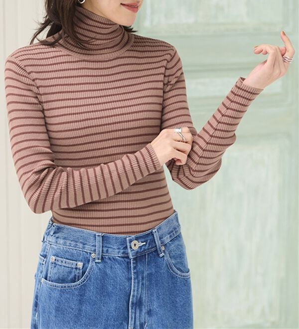 BELLUNA（ベルーナ）の「ハピネスコットン１００％&times;吸湿発熱リブタートルニット＜＆ｃｏｃｏｃｈｉ＞（ニット・セーター）」｜詳細画像