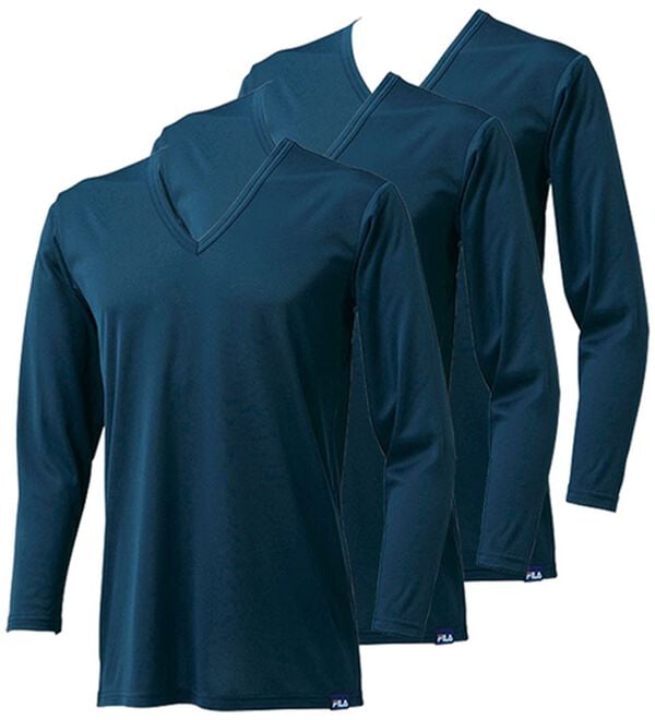 「【３枚組】＜フィラ＞ホットテック　柔らか裏起毛インナー（メンズ肌着・インナーウェア）」｜ネイビー 長袖V首