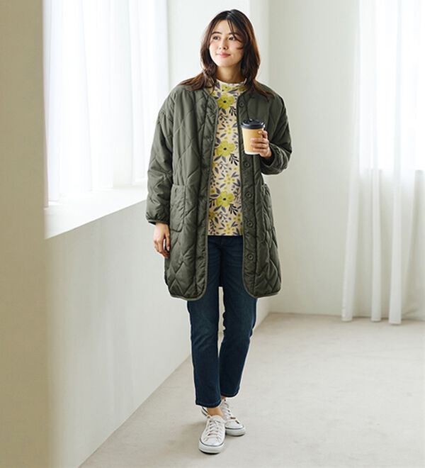 LAVIENNE（ラヴィエンヌ）の「【薄いのに暖かい】薄手ストレッチフリースのプリントハイネック長袖（ニット・セーター）」｜詳細画像