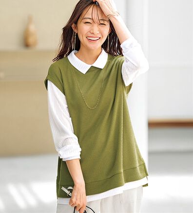 BELLUNA（ベルーナ）の「【新色追加】&ldquo;2点セット&rdquo;あぜ素材ベストアンサンブル（アンサンブル）」