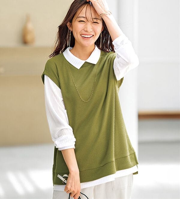 BELLUNA（ベルーナ）の「【新色追加】&ldquo;2点セット&rdquo;あぜ素材ベストアンサンブル（アンサンブル）」｜詳細画像