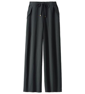 BELLUNA（ベルーナ）の「サラもちライト！快適ドロストワイドパンツ（ワイドパンツ・ガウチョ）」｜チャコール