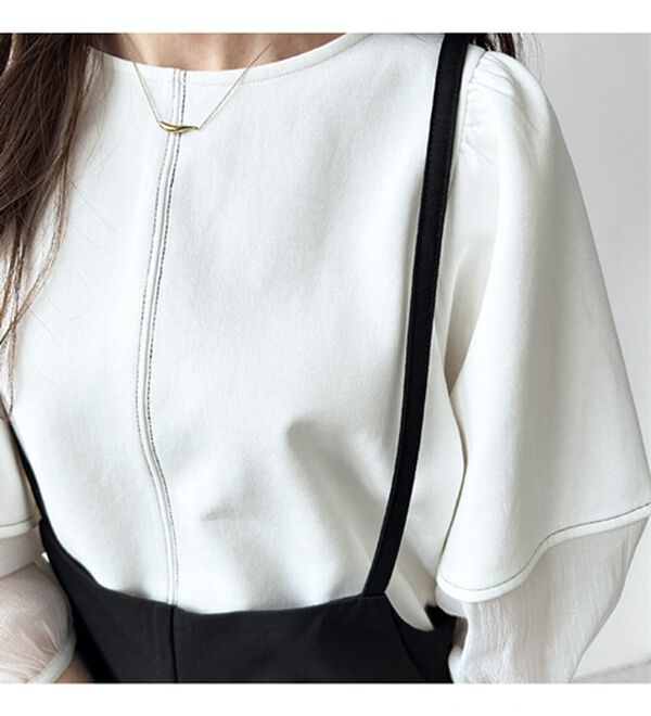 GeeRA（ジーラ）の「袖シアー切替ランタンスリーブトップス（カットソー）」｜詳細画像