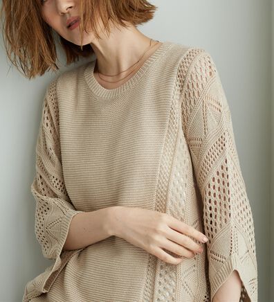 BELLUNA（ベルーナ）の「透かし編ドルマンニットプルオーバー（ニット・セーター）」