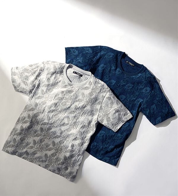 「【２枚組】ボタニカル柄ジャカードＴシャツ（メンズＴシャツ）」｜詳細画像