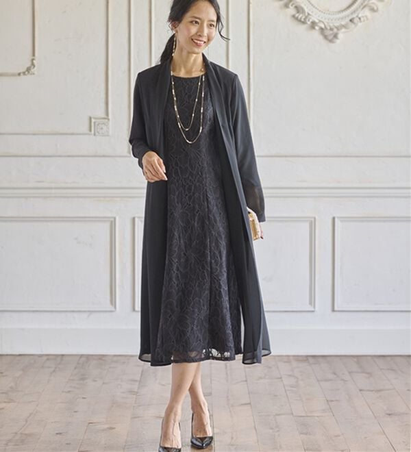 BELLUNA（ベルーナ）の「ロングジャケット花柄レースワンピースアンサンブル（ワンピースセットスーツ）」｜詳細画像