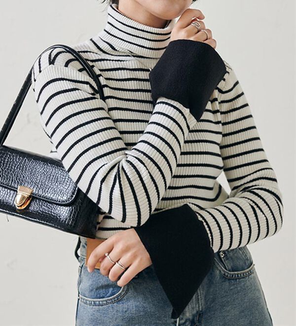 RANAN（ラナン）の「＜ムースタッチ＞洗える！バイカラータートルリブニット（ニット・セーター）」｜詳細画像