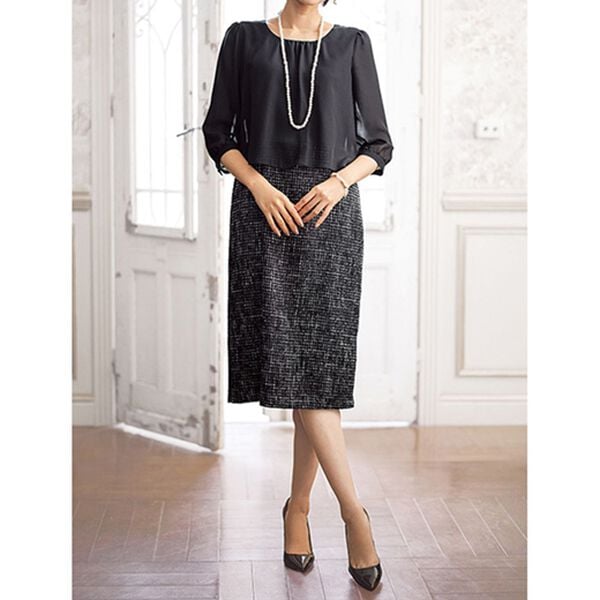 BELLUNA（ベルーナ）の「【２点セット】ロング丈ファンシージャケットワンピースアンサンブル（ワンピースセットスーツ）」｜詳細画像