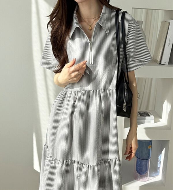 GeeRA（ジーラ）の「サッカーティアードハーフジップワンピース（その他ワンピース）」｜詳細画像