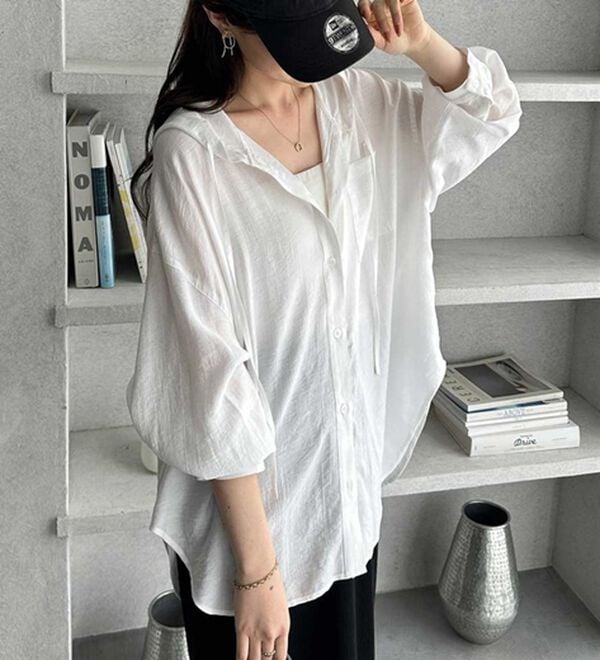 GeeRA（ジーラ）の「フード付きオーバーサイズシャツ（シャツ）」｜詳細画像