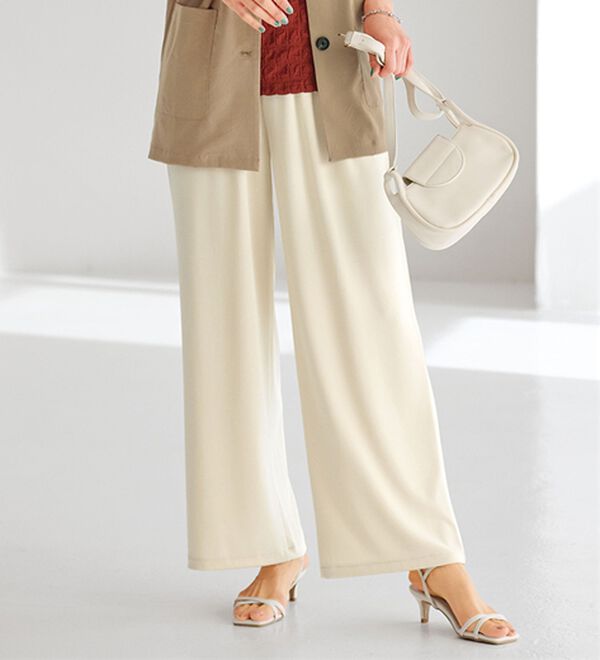 BELLUNA（ベルーナ）の「シャリさら！快適ドロストワイドパンツ（ワイドパンツ・ガウチョ）」｜アイボリー