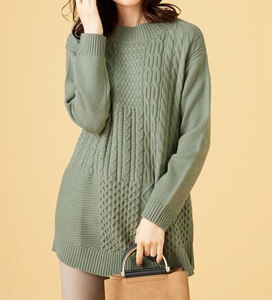 BELLUNA（ベルーナ）の「パッチワーク調ケーブルニットチュニック（チュニック）」