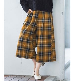 RANAN（ラナン）の「裏起毛ガウチョパンツ　クロップド（フルレングスパンツ）」｜ブラウンチェック