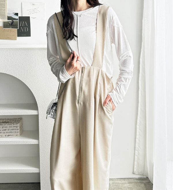 GeeRA（ジーラ）の「フロントジップハイウエストサロペット（オールインワン）」｜詳細画像