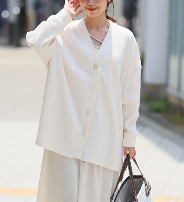 A HAPPY MARILYN（アハッピーマリリン）の「【大きいサイズ】【Ｌ～６Ｌ】綿混ワッフルゆったりＶネックカーディガン（その他カーディガン）」｜詳細画像