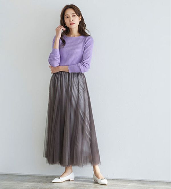 Pierrot（ピエロ）の「【洗濯機で洗える】ネックが選べるシルクタッチリブニット（ニット・セーター）」｜詳細画像