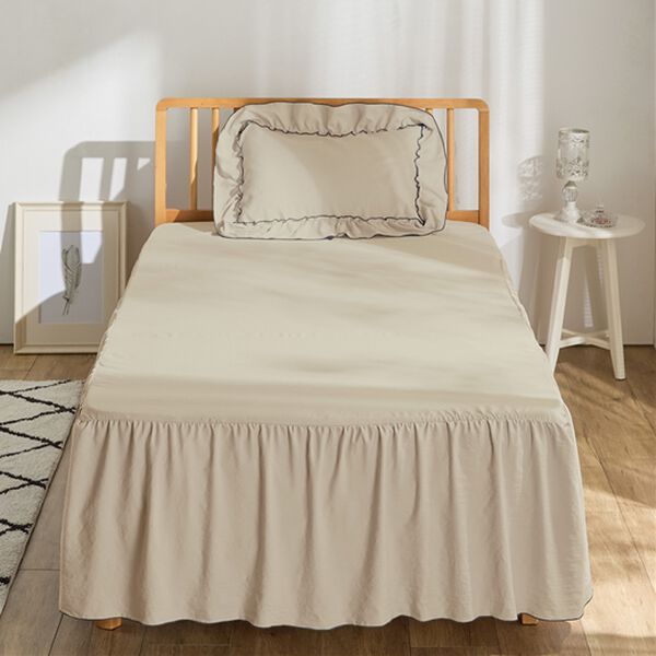 iellio（イエリオ）の「大人かわいいダブルフリル付布団カバーリング＜掛け布団カバー・ボックスシーツ・枕カバー・ずれにくい・オールシーズン・淡色＞（敷布団カバー・シーツ）」｜詳細画像