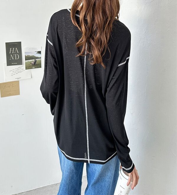 GeeRA（ジーラ）の「配色ステッチスラブシアーカットソー（カットソー）」｜詳細画像